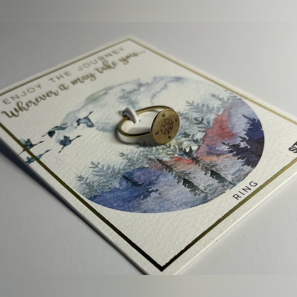 NEW - ENJOY THE JOURNEY Gold Ring with Compass Design.